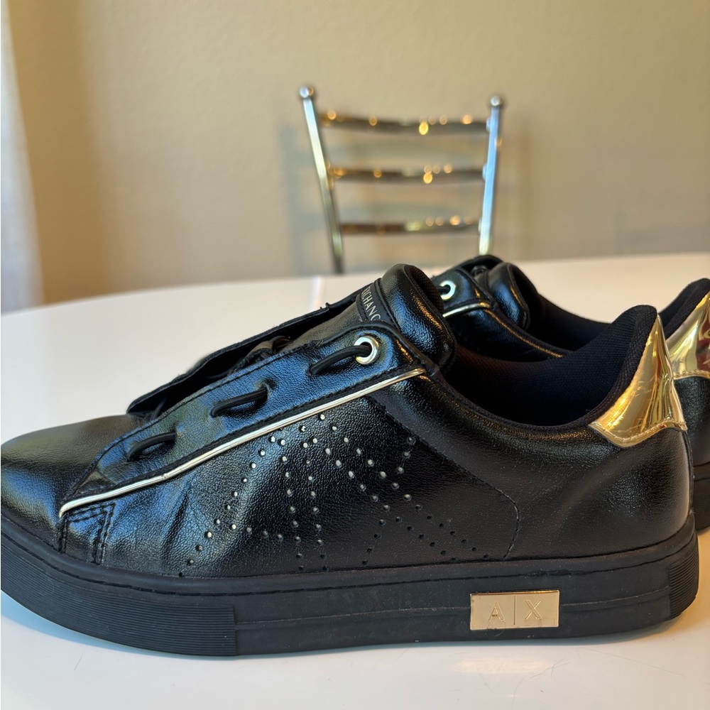 Armani Exchange Black and Gold Women's Sneakers